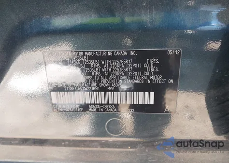 2012 Toyota Rav4 z USA, uszkodzony, nr VIN 2T3BF4DV7CW221650